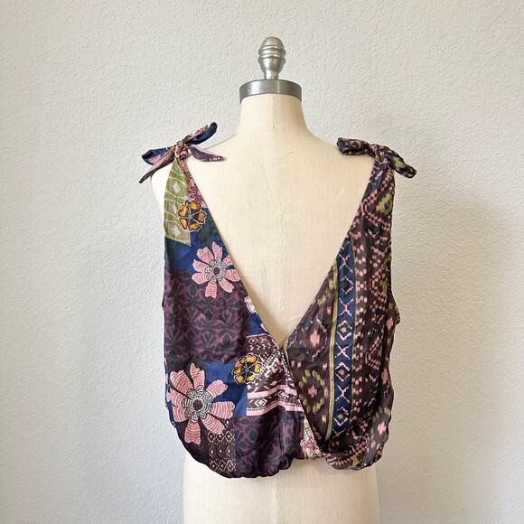 FREE PEOPLE Tied To You Tank Top Multicolor Floral Surplice V-Neck Boho - Picture 2 of 10
